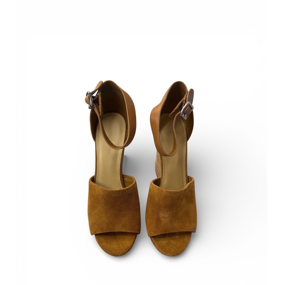 Marc Fisher Hillory Tan Suede Cork Platform Wedge Sandals Ankle Strap Womens 10M - Picture 3 of 11